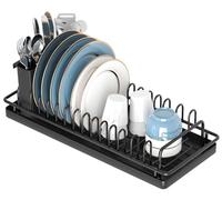 XYZLVSI Small Dish Drying Rack, Compact Dish Rack Sink Drying Rack with Silicone Mat, Dish Drainer Dish Organizer for Kitchen Counter & Over Sink, Stainless Steel, Black