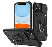 XYZNTMF for iPhone 11 Case with Slide Camera Cover Rotatable Kickstand Case Military Grade Shockproof Soft Silicone Bumper Hard PC Anti-Scratch Phone Case for iPhone 11, Black