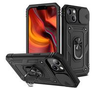XYZNTMF for iPhone 14 Case with Slide Camera Cover Rotatable Kickstand Case Military Grade Shockproof Soft Silicone Bumper Hard PC Anti-Scratch Phone Case for iPhone 14, Black