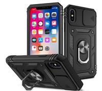 XYZNTMF for iPhone X Case iPhone XS Phone Case with Slide Camera Cover Rotatable Kickstand Case Military Grade Shockproof Soft Silicone Bumper Hard PC Anti-Scratch Phone Case for iPhone X/XS, Black