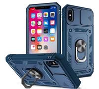 XYZNTMF for iPhone X Case iPhone XS Phone Case with Slide Camera Cover Rotatable Kickstand Case Military Grade Shockproof Soft Silicone Bumper Hard PC Anti-Scratch Phone Case for iPhone X/XS, Blue