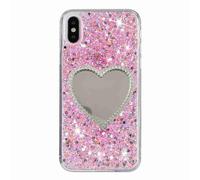 XYZNTMF for iPhone XR Case with Mirror iPhone XR Phone Case for Girls Women Shockproof Glitter Bling Shell Slim Fit Silicone TPU Bumper Drop Protective Cover Case, Pink