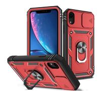 XYZNTMF for iPhone XR Case with Slide Camera Cover Rotatable Kickstand Case Military Grade Shockproof Soft Silicone Bumper Hard PC Anti-Scratch Phone Case for iPhone XR, Red Black