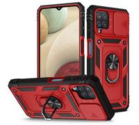 XYZNTMF for Samsung A12 Case with Slide Camera Cover Rotatable Kickstand Case Military Grade Shockproof Soft Silicone Bumper Hard PC Anti-Scratch Phone Case for Samsung Galaxy A12, Red Black