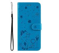 XYZNTMF for Samsung Galaxy A13 4G Case Shockproof Flip Wallet Pouch with Card Slots Cat Bees PU Leather Shell TPU Bumper Kickstand Magnetic Clasp Drop Protection Cover for Galaxy A13 4G, Blue