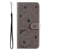 XYZNTMF for Samsung Galaxy A23 4G Case Shockproof Flip Wallet Pouch with Card Slots Cat Bees PU Leather Shell TPU Bumper Kickstand Magnetic Clasp Drop Protection Cover for Galaxy A23 4G, Grey
