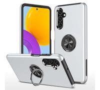XYZNTMF for Samsung S24 FE Case Built-in Ring Holder Shockproof Samsung Galaxy S24 FE Phone Case Silicone Bumper Matte Hard PC Shell Magnetic Car Mount Protective Skin Cover, Silver