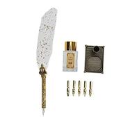 Xzcvalimn Pen Set, Vintage Calligraphy Dip Pen, Zinc Alloy Engraved Nib with 5 Replaceable Nibs, Soft Texture for Gothic and Italian Calligraphy, DIY Art Writing Pen for Begi (White)