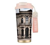 XZDAL 316 Stainless Steel aOld Architecture Coffee Cup Pink with Lid and Straw for Office and Sports