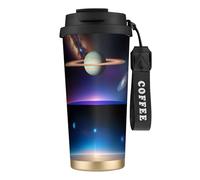 XZDAL 316 Stainless Steel Cosmic Saturn Coffee Cup Black with Lid and Straw for Office and Sports