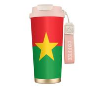 XZDAL 316 Stainless Steel Flag of Burkina Faso Coffee Cup Pink with Lid and Straw for Office and Sports