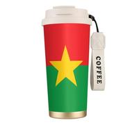XZDAL 316 Stainless Steel Flag of Burkina Faso Coffee Cup White with Lid and Straw for Office and Sports