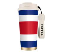 XZDAL 316 Stainless Steel Flag of Costa Rica Coffee Cup White with Lid and Straw for Office and Sports