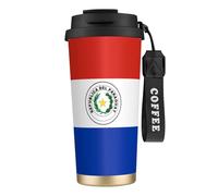 XZDAL 316 Stainless Steel Flag of Paraguay Coffee Cup Black with Lid and Straw for Office and Sports