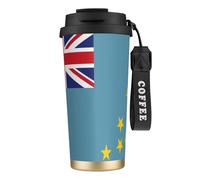 XZDAL 316 Stainless Steel Flag of Tuvalu Coffee Cup Black with Lid and Straw for Office and Sports