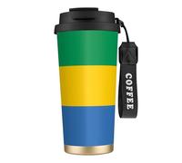 XZDAL 316 Stainless Steel Gabonese Flag Coffee Cup Black with Lid and Straw for Office and Sports