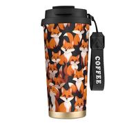 XZDAL 316 Stainless Steel Lots of Cartoon Little Foxes Coffee Cup Black with Lid and Straw for Office and Sports