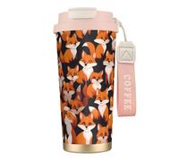 XZDAL 316 Stainless Steel Lots of Cartoon Little Foxes Coffee Cup Pink with Lid and Straw for Office and Sports
