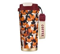 XZDAL 316 Stainless Steel Lots of Cartoon Little Foxes Coffee Cup Red with Lid and Straw for Office and Sports