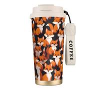 XZDAL 316 Stainless Steel Lots of Cartoon Little Foxes Coffee Cup White with Lid and Straw for Office and Sports