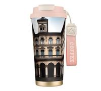XZDAL 316 Stainless Steel Old Architecture Coffee Cup Pink with Lid and Straw for Office and Sports