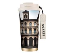 XZDAL 316 Stainless Steel Old Architecture Coffee Cup White with Lid and Straw for Office and Sports