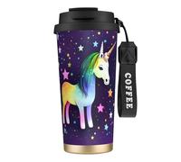 XZDAL 316 Stainless Steel One-Horse Star Coffee Cup Black with Lid and Straw for Office and Sports