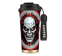 XZDAL 316 Stainless Steel Red and Black Evil Ghost Coffee Cup Black with Lid and Straw for Office and Sports
