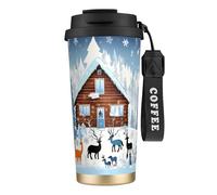 XZDAL 316 Stainless Steel Winter Fawn Coffee Cup Black with Lid and Straw for Office and Sports