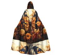 XZDAL Adult orange yellow butterfly field flowers Hooded Cloak Cape for Halloween Cosplay Masquerade Party Costume