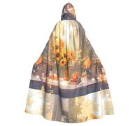 XZDAL Adult Sunflowers under the windowsill Hooded Cloak Cape for Halloween Cosplay Masquerade Party Costume