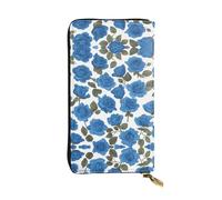 XZDAL Beautiful Blue Roses Fashionable Leather Long Clutch Wallet with Card Slots, Cash Pocket, and Zippered Coin Section