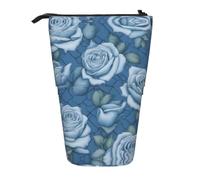 XZDAL Beautiful Roses on Blue Background Pencil Case with Expandable Design, Portable and Lightweight Storage for Stationery, Small Items