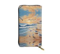 XZDAL Birds on The Beach Fashionable Leather Long Clutch Wallet with Card Slots, Cash Pocket, and Zippered Coin Section
