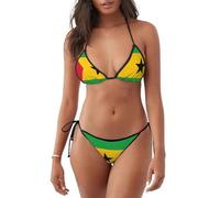 XZDAL Flag of Sao Tome and Principe Women's Bikini Set S, Soft and Adjustable, Backless Swimwear for Beach, Pool, Vacation Black