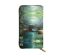XZDAL Little Bridge in The East Fashionable Leather Long Clutch Wallet with Card Slots, Cash Pocket, and Zippered Coin Section