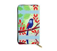 XZDAL Red Leaf Bird Fashionable Leather Long Clutch Wallet with Card Slots, Cash Pocket, and Zippered Coin Section