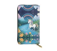 XZDAL Running Unicorns Fashionable Leather Long Clutch Wallet with Card Slots, Cash Pocket, and Zippered Coin Section