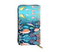 XZDAL Submarine Dolphins Fashionable Leather Long Clutch Wallet with Card Slots, Cash Pocket, and Zippered Coin Section
