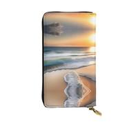 XZDAL Sunset Over The Waves Fashionable Leather Long Clutch Wallet with Card Slots, Cash Pocket, and Zippered Coin Section