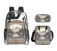 XZDAL Transparent PVC a Wild Journeys Backpack Lunch Bag Pencil Case Set, Lightweight for Travel Work