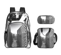 XZDAL Transparent PVC aUrban Horizon Backpack Lunch Bag Pencil Case Set, Lightweight for Travel Work