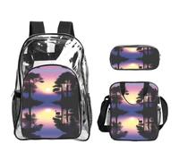 XZDAL Transparent PVC Peaceful Dawn Backpack Lunch Bag Pencil Case Set, Lightweight for Travel Work