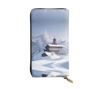 XZDAL Winter Landscape Fashionable Leather Long Clutch Wallet with Card Slots, Cash Pocket, and Zippered Coin Section