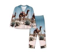 XZDAL Women's Long-Sleeved Desert cute camel Pajama S Set, Soft, Comfortable, Breathable for Relaxation and Sleep Black
