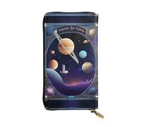 XZDCAL a Cosmic Voyage Fashionable Leather Long Clutch Wallet for Girls and Women with Multiple Compartments, Black, One Size