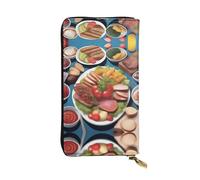 XZDCAL a Delicious Feast Fashionable Leather Long Clutch Wallet for Girls and Women with Multiple Compartments, Black, One Size