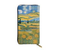 XZDCAL a Van Gogh Fields Fashionable Leather Long Clutch Wallet for Girls and Women with Multiple Compartments, Black, One Size