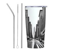XZDCAL aCity Street 20oz Stainless Steel Mug with Straw and Slide Lid for Coffee, Tea, or Iced Drinks