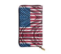 XZDCAL American Flag Fashionable Leather Long Clutch Wallet for Girls and Women with Multiple Compartments, Black, One Size